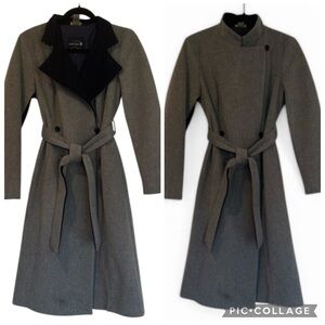 Brooks Brothers x United Belted Wool Trench Coat Funnel Neck Gray Navy Size XS